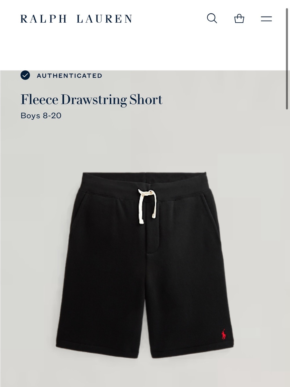 Polo by Ralph Lauren Black Fleece Drawstring Shorts with Red Pony